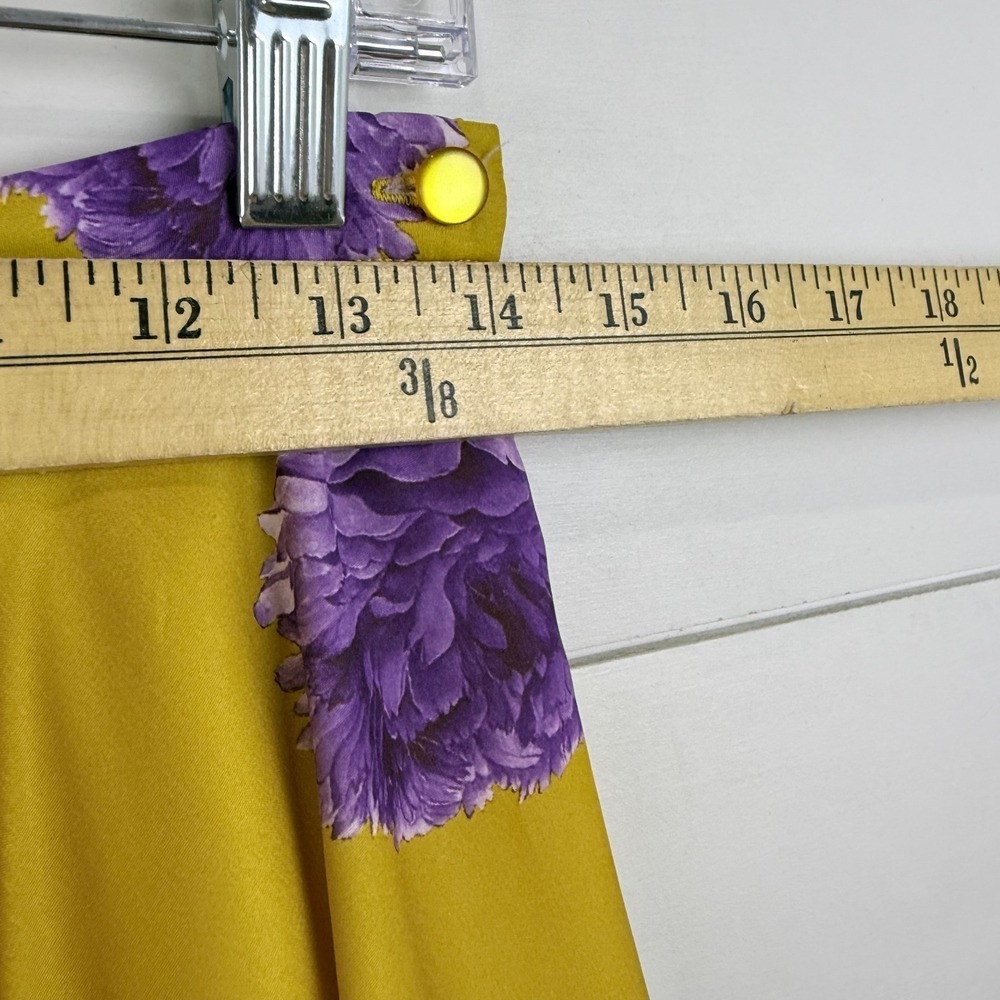ModCloth Yellow Floral A Line Midi Skirt WOMEN SATIN CIRCLE RETRO M - Picture 8 of 9